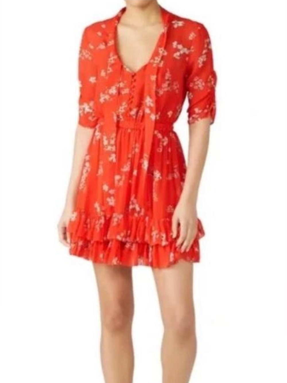 NICHOLAS Red Floral Chiffon Dress